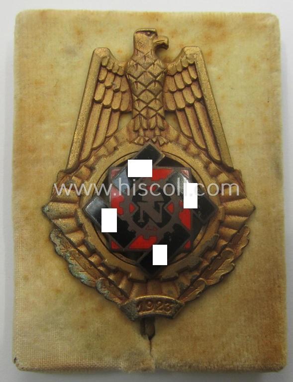 'Technische Nothilfe' (ie. 'TeNo') so-called: 'Ehrenzeichen mit Jahreszahl 1923') being a neat maker- (ie. 'Wilh. Fühner'-) marked and serial-numbered example that comes stored in its accompanying etui-inlay