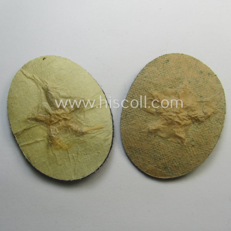 Fully matching set ie. pair of WH (Kriegsmarine) hand-embroidered career- ie. specialist-armbadges, as executed on dark-blue-coloured wool as intended for usage by an officer serving within a generic: 'KM'-unit