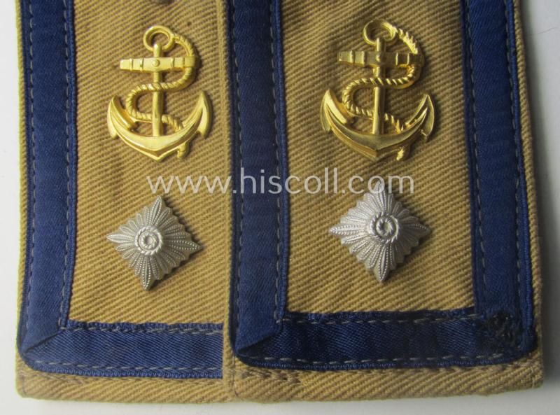 Minimally used - and fully matching! - pair of WH (Kriegsmarine) 'tropical-styled', 'cyphered' NCO-type shoulderstraps (as was specifically intended for usage on the tropical-shirts ie. tunics) as was intended for a: 'Feldwebel'
