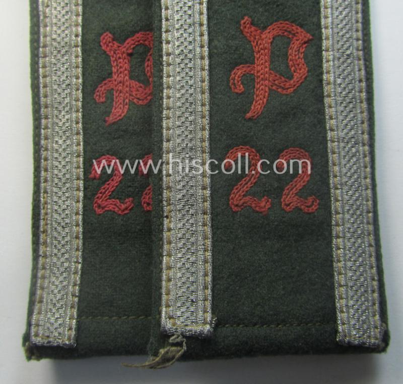 Pair of WH (Heeres), neatly 'cyphered' ('M36'- ie. 'M40'-pattern and pointed-style) NCO-type shoulderstraps: 'Uffz. des Panzerjäger-Abtlgs. 22'