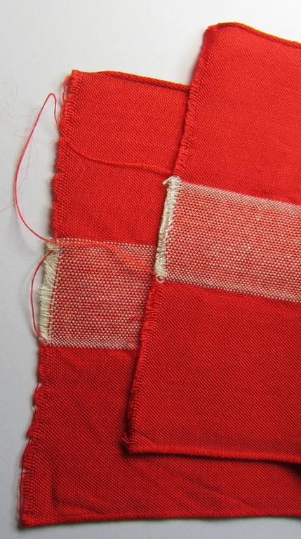 Superb - and nowadays scarcely found! - 'standard'- (ie. entirely woven) pattern, bright-red-coloured HJ- (ie. 'Hitlerjugend'-) related armband (ie. 'Armbinde') being a simply never worn- nor used example that comes without  an 'RzM'-etiket