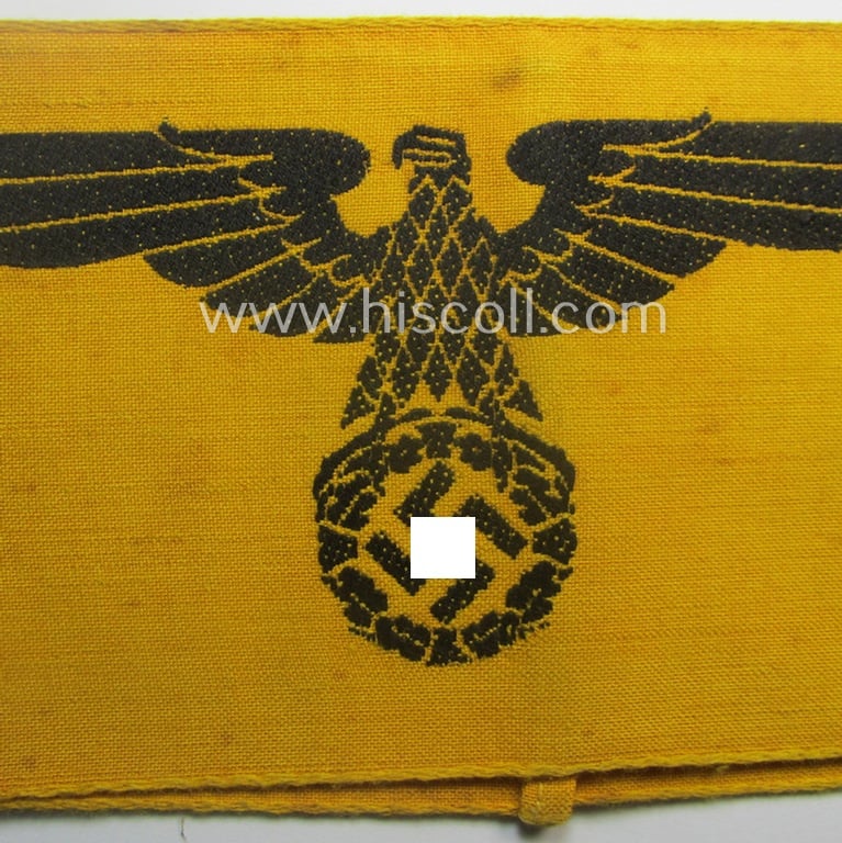Linnen-based- and/or 'machine-woven', golden-yellow-coloured armband (ie. 'Armbinde') showing a woven eagle-device as specifically intended for (civilian) staff-members (ie. 'Zivilangestellten') of the armed forces ie. 'Deutsche Wehrmacht'