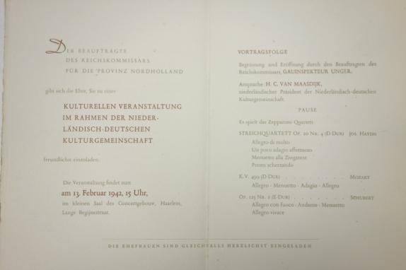 German Art Gallery Invitation Reichskommissar Nord-Holland Gau Inspektor Unger