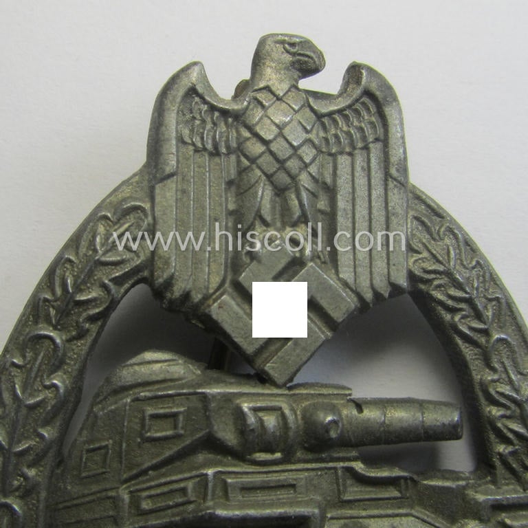 Incomplete 'Panzerkampfabzeichen in Bronze' (or: bronze-class panzer assault badge or PAB) being a neat (I deem) somewhat later-war-period zinc- (ie. 'Feinzink'-) version as was procuced by the: 'Frank u. Reif'-company
