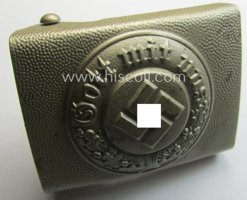 Police- (ie. 'Polizei') 'standard'-pattern, silver-toned- and nickle-based belt-buckle (ie. 'Koppelschloss für Mannschaften u. Uffz. der Polizei') being a a maker- (ie. 'C.T.D.'-) marked example