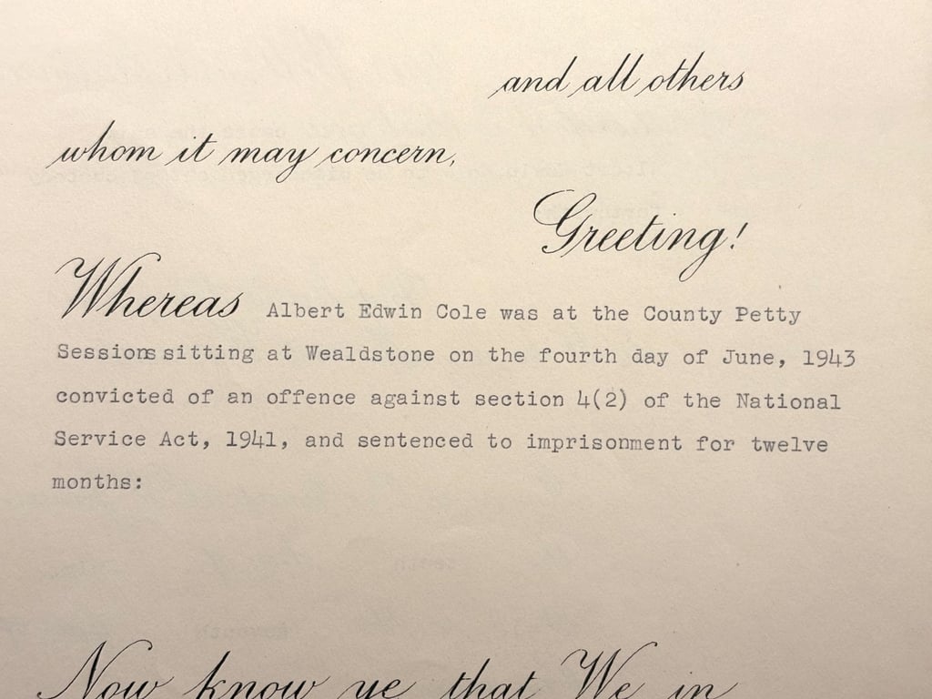 VI 1943.AUTHENTIC WARTIME KINGS ROYAL PARDON HAND SIGNED BY KING GEORGE
