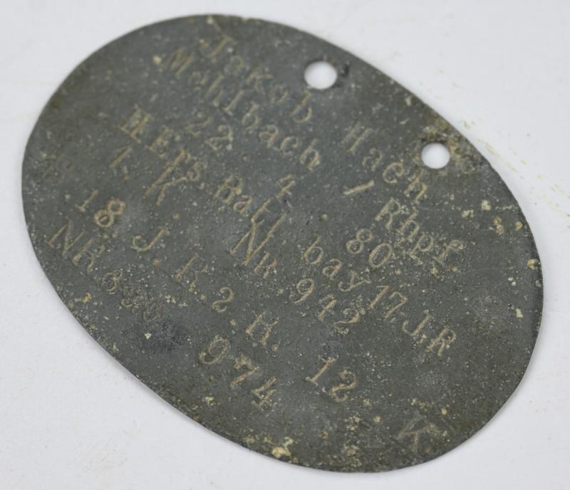 German WW1 Dog-Tag Bayerisches Infanterie-Regiment Nr. 17
