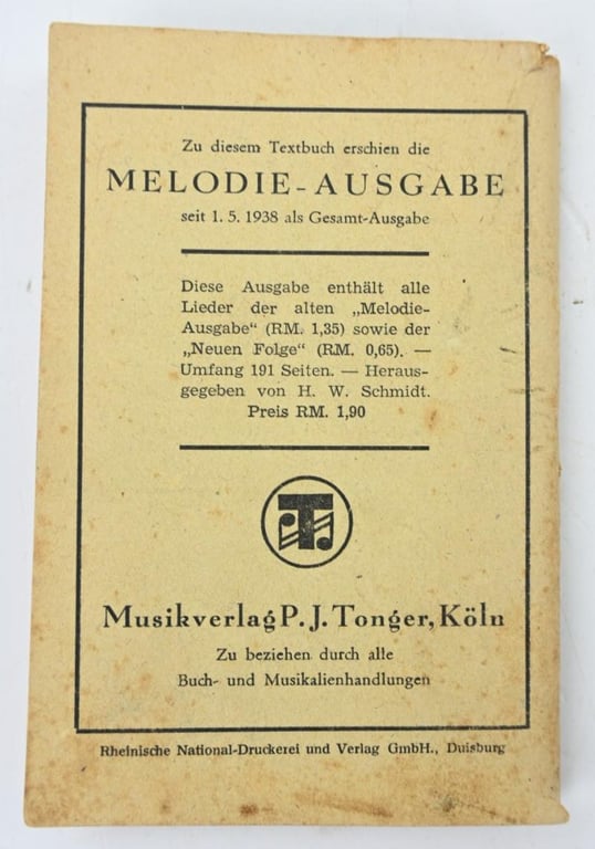German HJ Songbook 'Uns geht die Sonne nicht unter'
