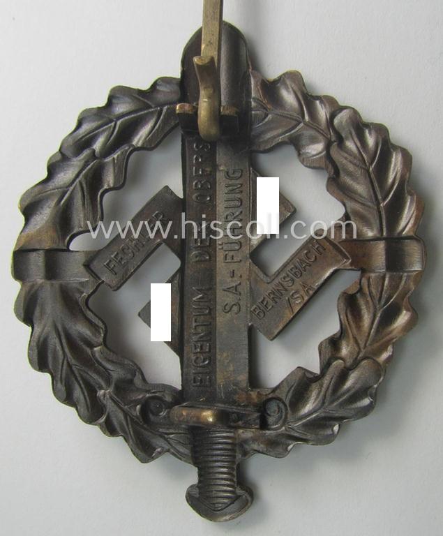 'Virtually mint- ie. unissued', early- (ie. pre-) war-period example of an: 'SA-Sportabzeichen in Bronze' being a detailed and/or neatly maker- (ie. 'Fechler - Bernsbach i. Sa.'-) marked example that is void of a bearers'-number