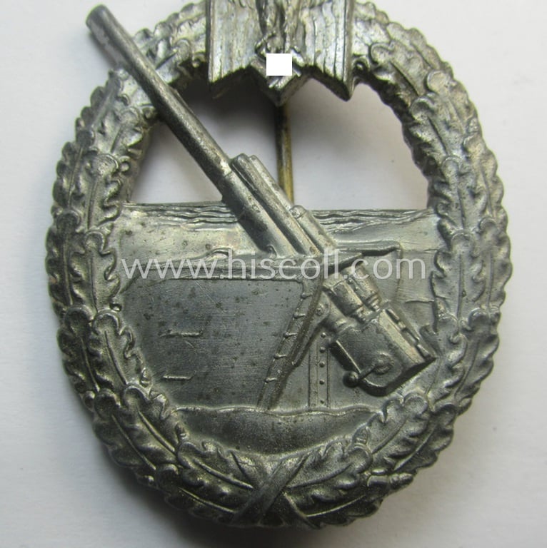 WH (Kriegsmarine) 'Marine-Artillerie-Abzeichen' being a typical zinc- (ie. 'Feinzink'-) based example by the desirable maker- (ie. 'Hersteller') 'H. Aurich - Dresden'