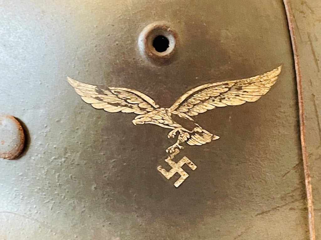 WWII GERMAN SD LUFTWAFFE M42 HELMET WITH WIRE CAMOUFLAGE FRAME.