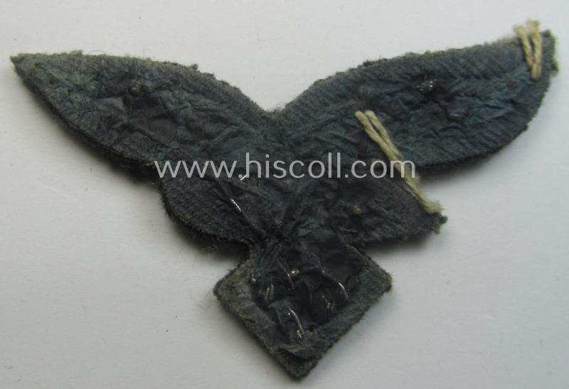 WH (Luftwaffe) officers'-pattern visor-cap-eagle (ie. 'Adler für LW-Offiziers-Schirmmütze') being a neatly hand-embroidered example of the: 'Extra Qualität' that comes in a moderately used- (ie. carefully cap-removed-), condition