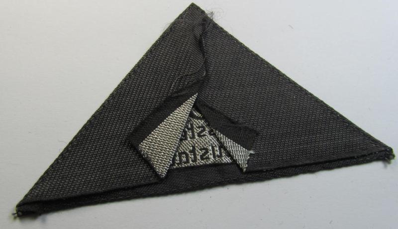 Attractive, German Red Cross (ie. 'Deutsches Rotes Kreuz' or 'DRK') greyish-coloured- and/or (typically) triangular-shaped arm-eagle entitled: 'Kreisstelle Bad Heustadt / S.' as was executed in the neat 'BeVo'-weave pattern