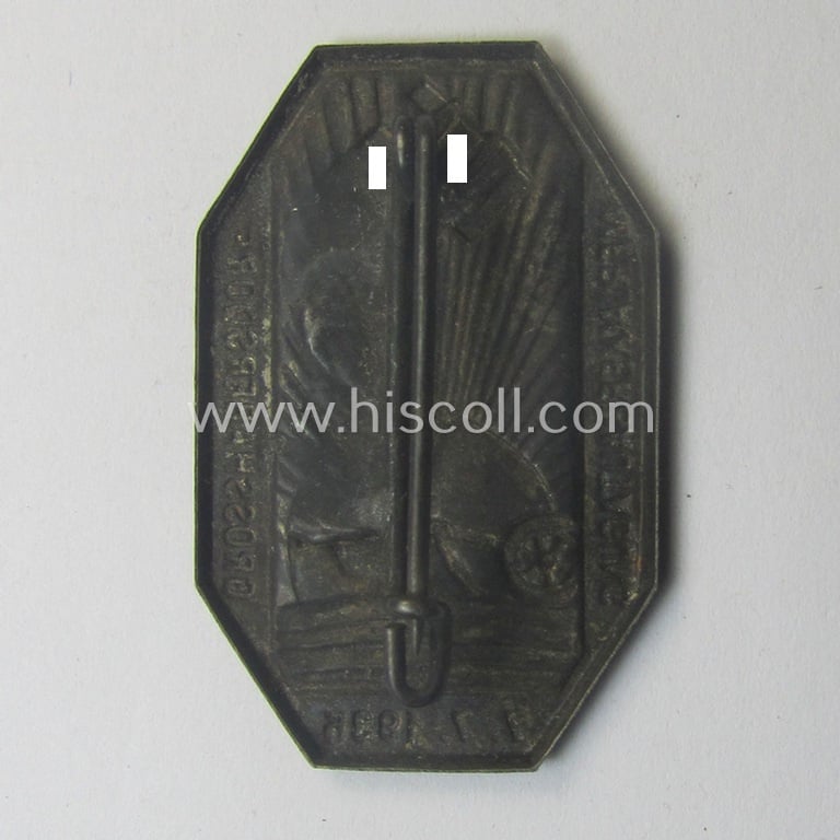 Unusually found, silver-toned 'Reichsnährstand'- (ie. 'RNSt.'-) related day-badge (ie. 'tinnie') as was issued to commemorate an: 'RNSt.'-gathering ie. show entitled: 'Mfr. Ackerbautagung - Grosshabersdorf - 7.7.1935'