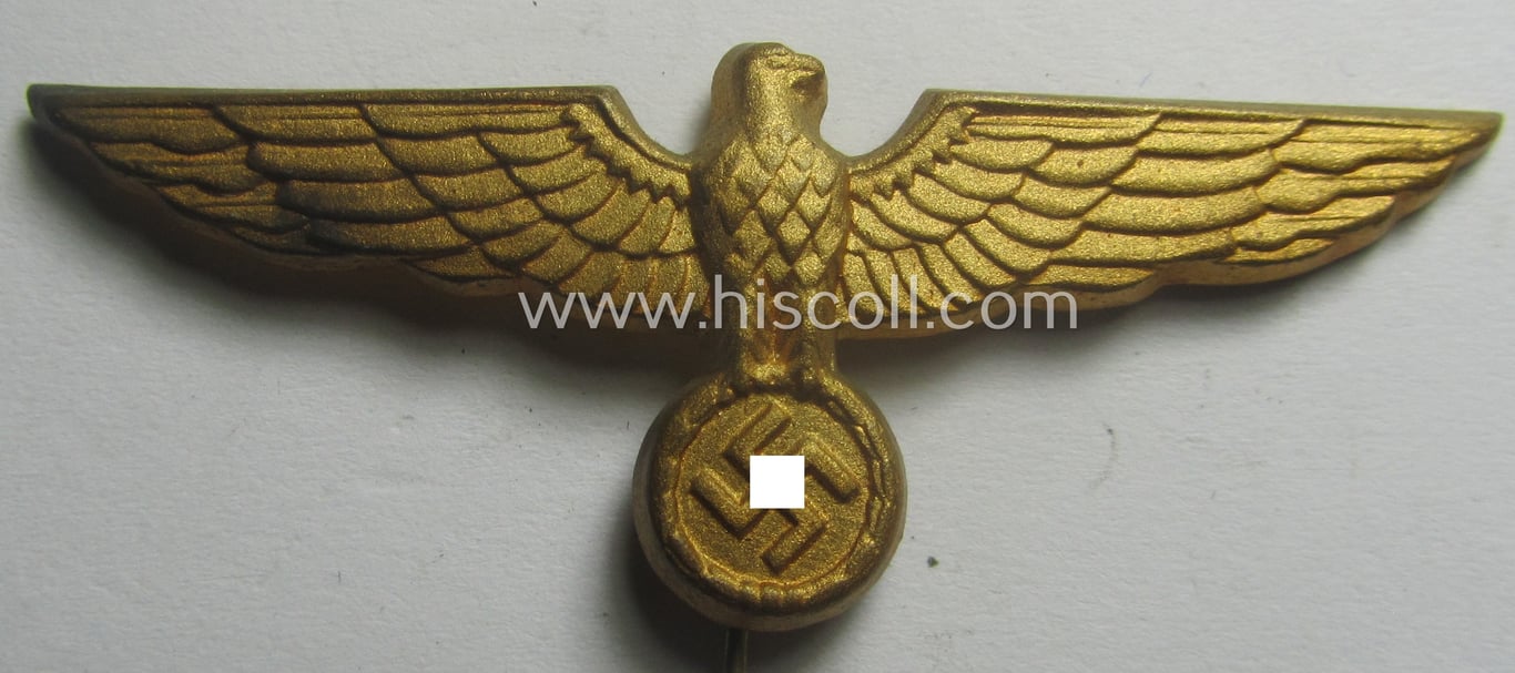 WH (Kriegsmarine) 'single-pattern'-eagle-pin being a non-marked example as was intended for attachment to the (darker-blue- ie. white-topped-) so-called: 'Tellermützen'