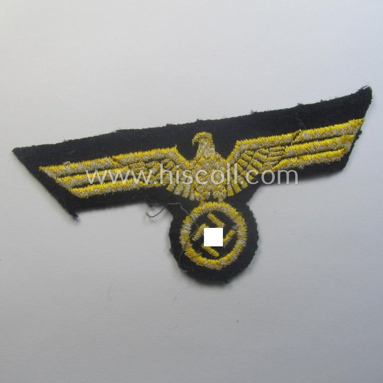 WH (Kriegsmarine) breast-eagle (ie. 'Brustadler für Mannschaften u. Uffz. der Kriegsmarine') being a 'standard-pattern'- and neatly machine-embroidered example that comes in a hardly used- ie. still 'virtually mint', condition