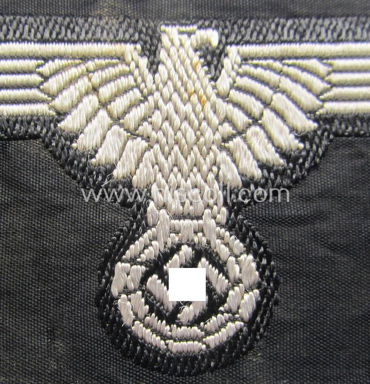 Attractive, mid- (ie. later-war-) pattern, 'SS' (ie. 'Waffen-SS') so-called: 'BeVo-weave-style', enlisted-mens'- ie. NCO-pattern arm-eagle (ie. 'Ärmeladler für Mannschaften u. Unterführer der Waffen-SS')
