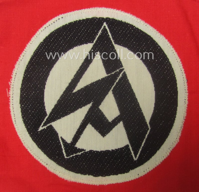 Attractive, SA- (ie. 'Sturmabteilungen'-) related car- (ie. bicycle-) flag (ie. 'Krad- oder Fahrrad-Fahne') being a very nicely preserved example that is (partly) executed in the neat 'BeVo'-weave pattern