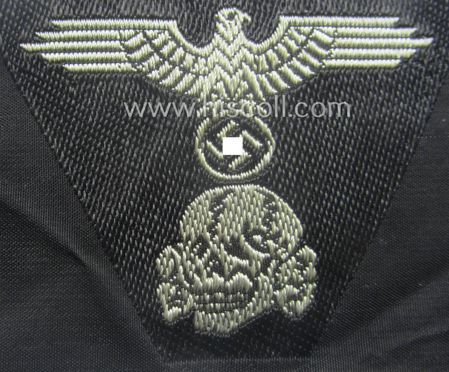 Waffen-SS black-coloured M43-pattern 'Panzer'-cap-trapezoid as executed in 'BeVo'-weave-pattern as was specifically intended for usage on the M43-model field-caps (ie. 'Einheitsfeldmützen')
