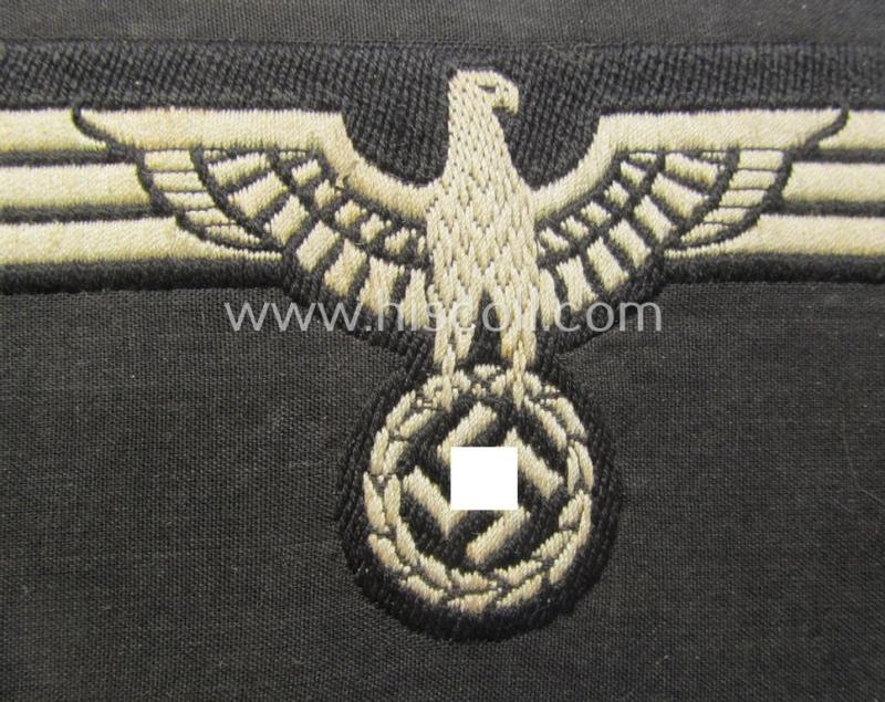 WH (Heeres) early- (ie. pre-) war-period- and/or white-coloured 'Panzer'-type breast-eagle of the so-called: 'M35'- (ie. 'M36'-) pattern as was executed in the neat 'BeVo'-weave pattern on a black-coloured background