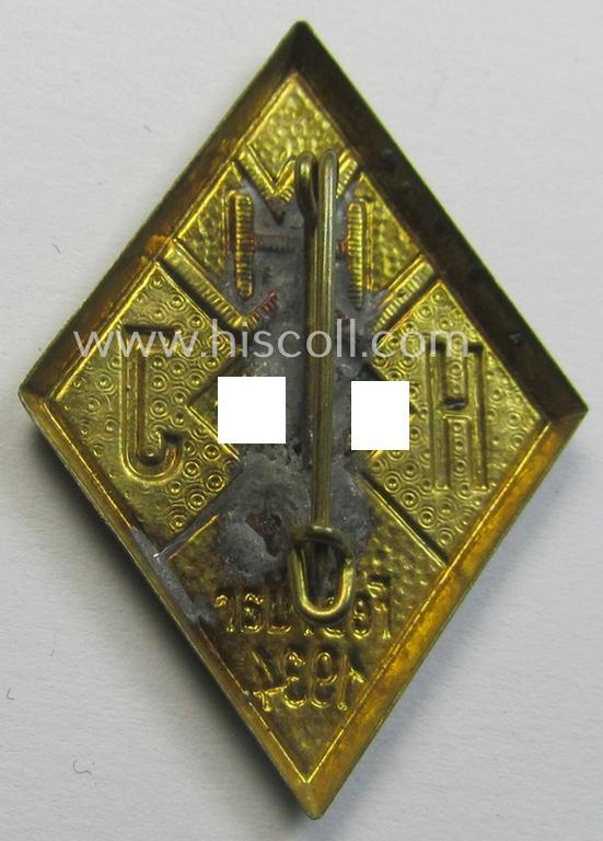 Attractive - and scarcely encountered! - HJ- (Hitlerjugend-) ie. WHW-related day-badge (ie. 'tinnie' or: 'Veranstaltungsabzeichen') as was issued to commemorate a HJ- ie. WHW-related gathering ie. rally held on: '11. Februar 1934'