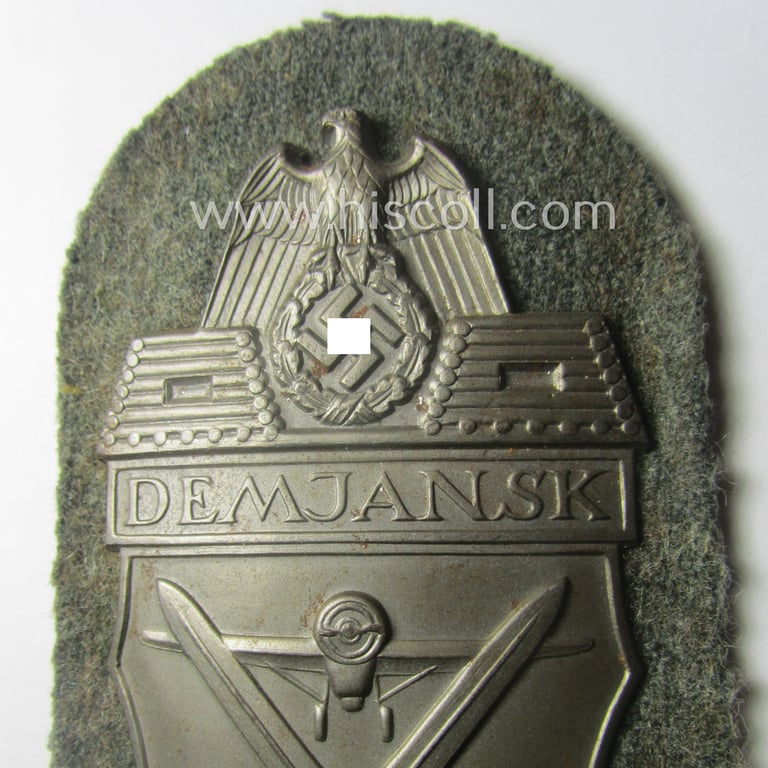 Stunning - and still 'virtually mint'! - WH (Heeres ie. Waffen-SS) 'Demjansk'-campaign-shield as executed in typical magnetic, so-called: 'Eisenblech'