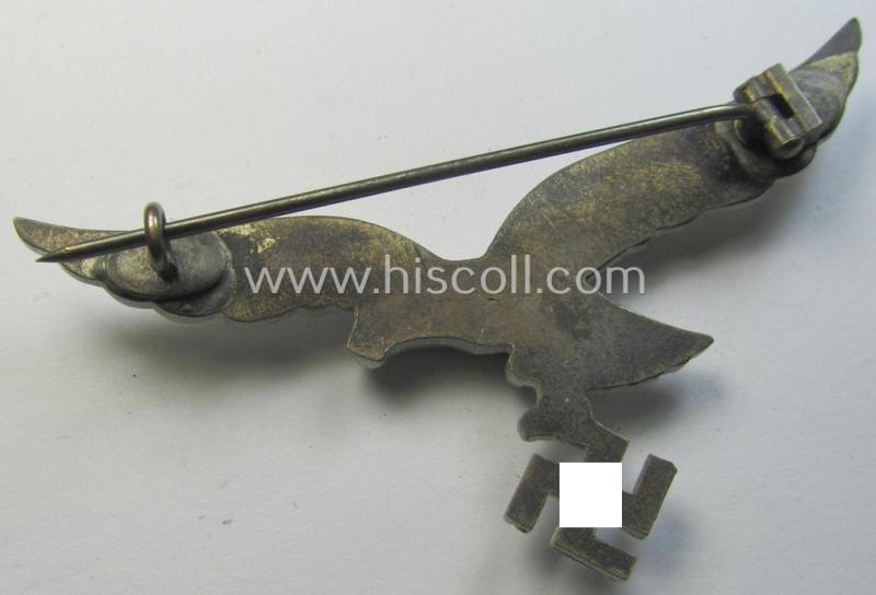 Attractive - and scarcely found! - WH (Luftwaffe) aluminium-based breast-eagle as was specifically intended for usage on the white summer-tunics (ie. 'Brustadler für Sommerrock') being a detailed- albeit non-maker-marked specimen