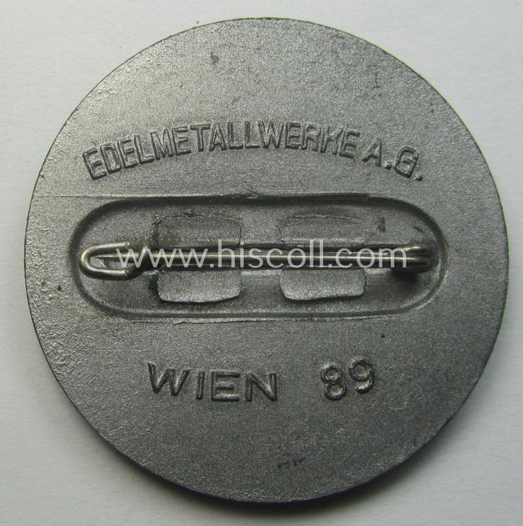 Austrian, N.S.D.A.P.-related 'tinnie' (ie. 'Tagungs- o. Veranstaltungsabzeichen') being a maker- (ie. 'Edelmetallwerke A.G. - Wien 89'-) marked example: '4. Gautag Wien - 15-18. Juni 1939'