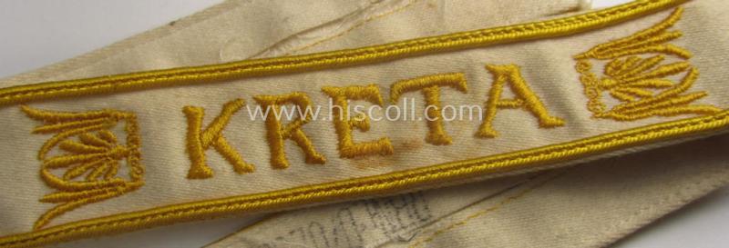 WH cuff-title (ie. 'Ärmelstreifen') entitled: 'Kreta' (being an example that bears a printed 'RbN.'-numeral) and that comes in a surely issued albeit simply never worn nor once tunic-attached, condition