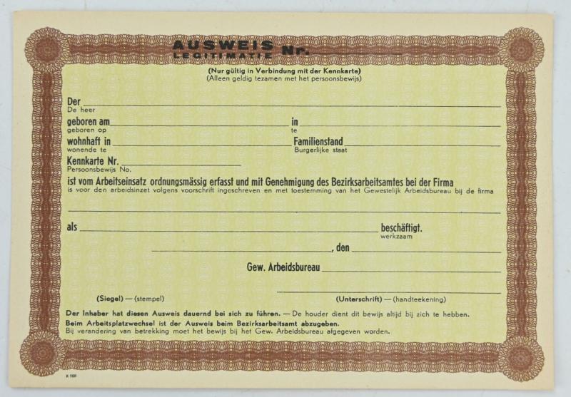 German Dutch Occupation Ausweis Paper