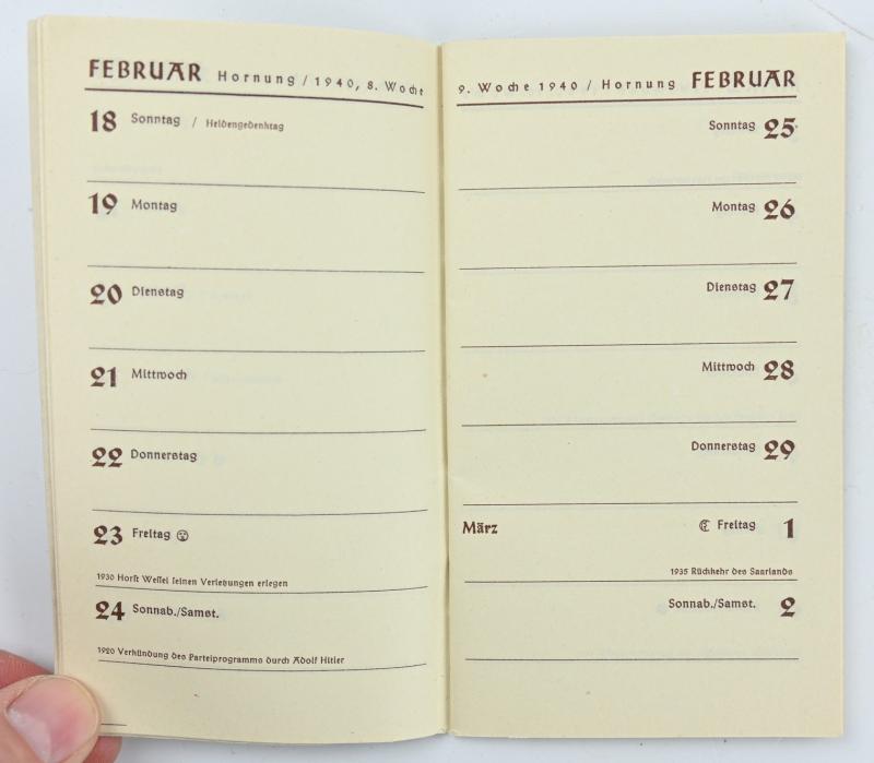German Third Reich Era Pocket Kalender 1940