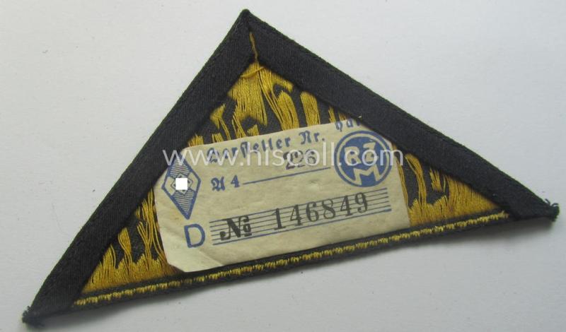 'HJ' ('Hitlerjugend') district-triangle (ie. 'Gebietsdreieck') entitled: 'West Mittelrhein' (being a hardly used- ie worn example that still retains its period-attached 'RzM'-etiket)