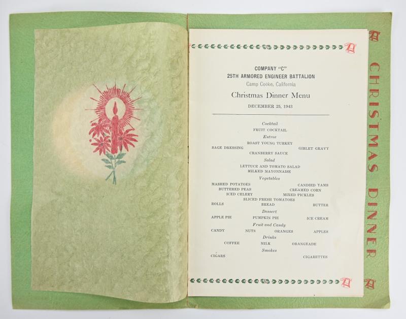 US WW2 25th Armored Engineer Bn Christmas Dinner Card