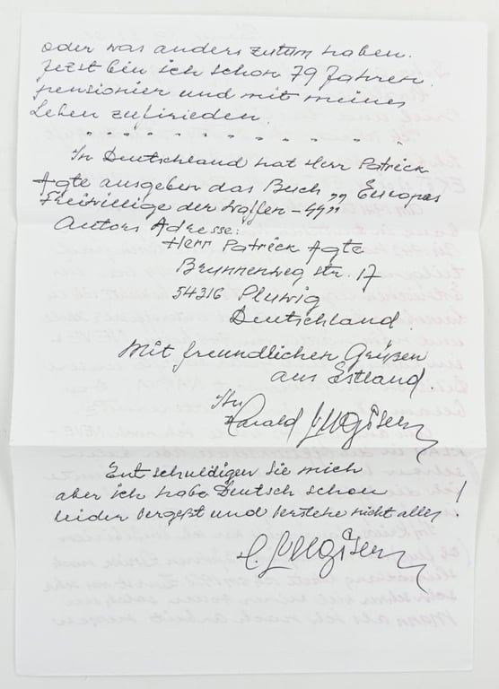 Signature of Waffen-SS KC Recipient 'Harald Nugiseks'