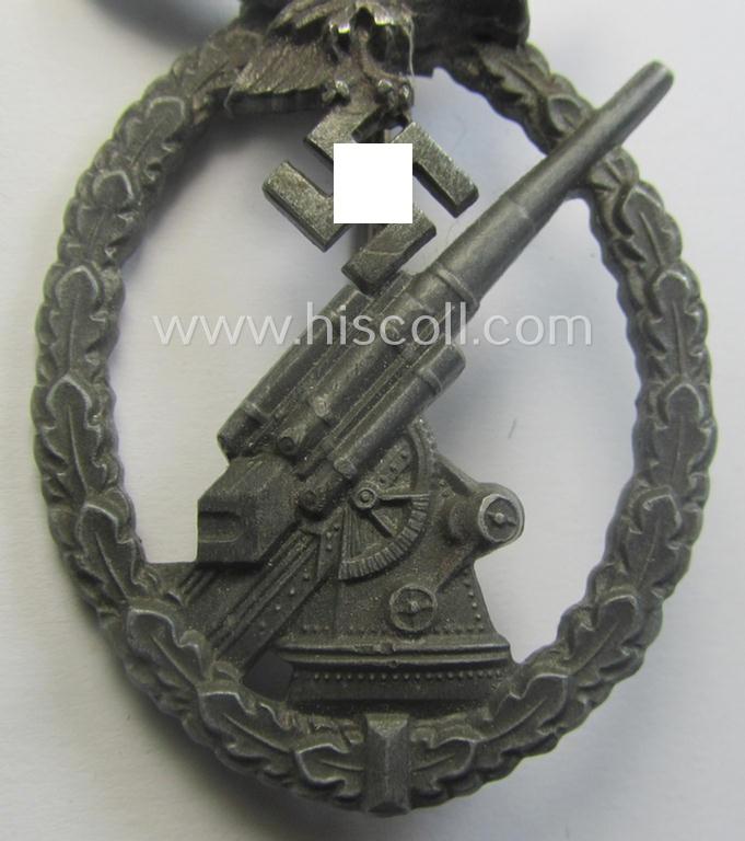 Moderately used, 'Feinzink'-based example of a WH (Luftwaffe) 'Flakkampfabzeichen' being a very detailed albeit non-maker-marked example as was (I deem) produced by the: 'Steinhauer & Lück'-company