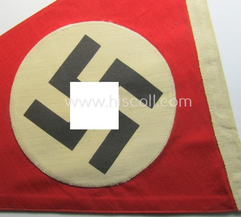 Attractive - 'patriotic-styled'- and/or truly nicely executed! - white- and red-coloured N.S.D.A.P.-related vehicle- ie. bicycle-flag (ie. 'Fahrrad-Fahne') depicting a double-sided and nicely printed swastika-patch