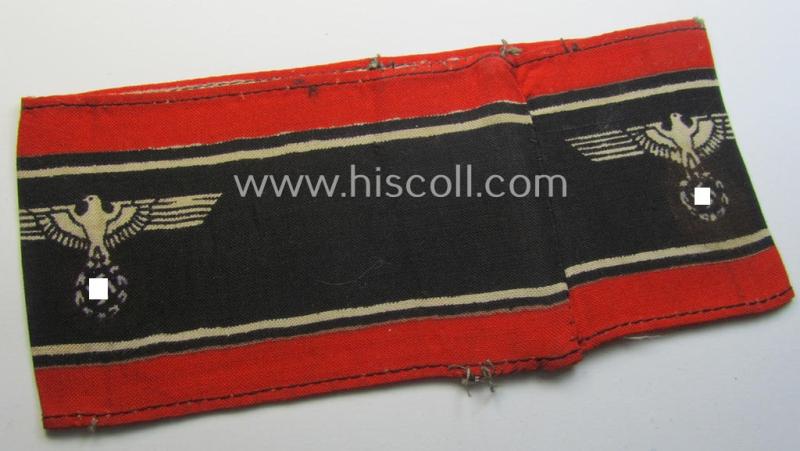 Superb, typically printed- and/or later-war-period, bright-red- and/or black-coloured so-called: 'Deutscher Volkssturm'-armband (ie. 'Armbinde') that comes in an overall very nice- (I deem truly used- and/or worn-), condition