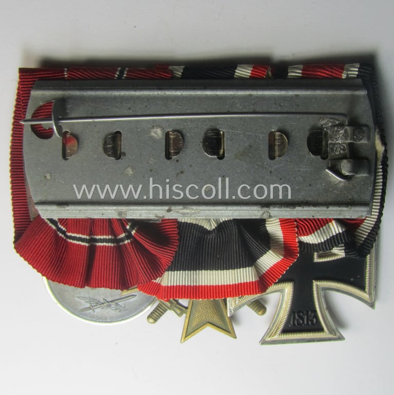 Superb, 3-pieced, WWII-period medal-bar (ie. 'Ordenspange') showing resp. an: 'EK II.Kl.', a: 'KvK II.Kl. m. Schw.' and a: 'Medaille Winterschlacht im Osten 1941-42'