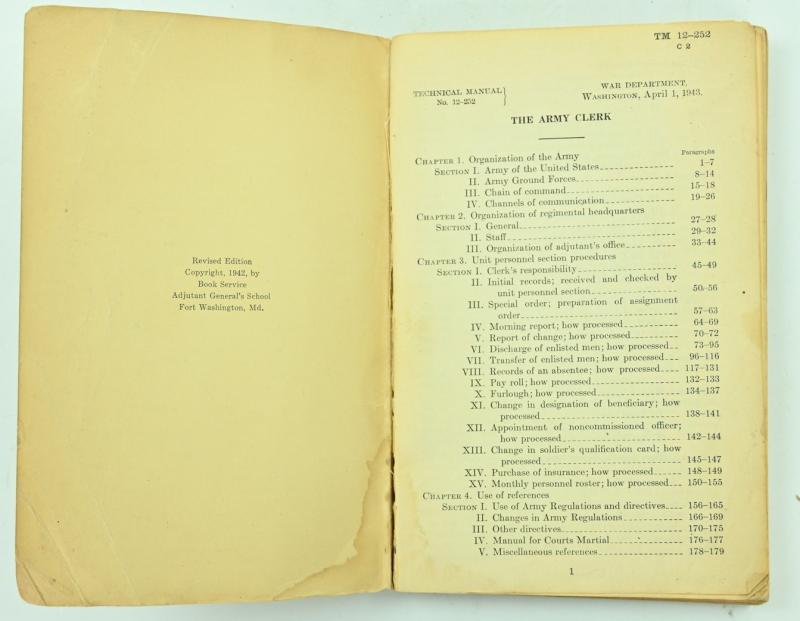 US WW2 Technical Manual 'The Army Clerk' TM 12-252