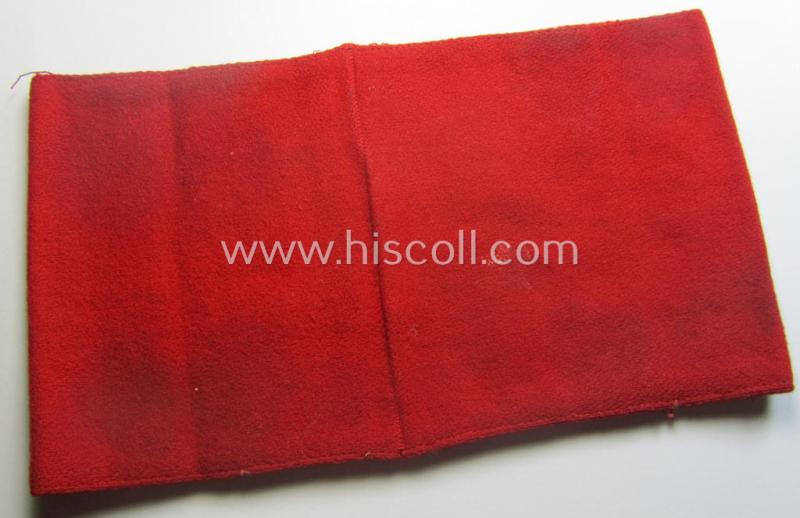 Truly used- and/or worn N.S.D.A.P.-pattern, smooth-woolen-based swastika-armband (ie. 'Armbinde') that misses its 'RzM'-etiket