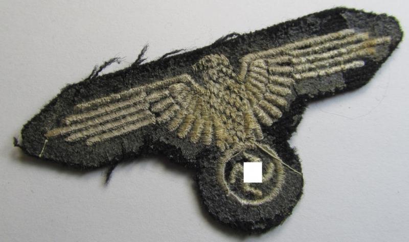 Superb example of a mid- (ie. later-war-) pattern, 'SS' (ie. 'Waffen-SS') so-called: 'RzM-style' enlisted-mens'-/ie. NCO-pattern arm-eagle as was intended for usage by the various Waffen-SS troops throughout the war