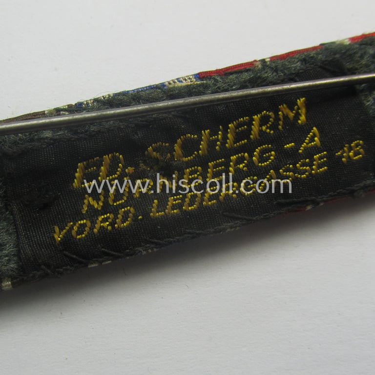 Unusually encountered, 5-pieced, N.S.D.A.P-related ribbon-bar (ie. 'Feld- o. Bandspange') resp. depicting the ribbons for an: 'EKII. Kl.', an: 'Ost'-medal, two: 'N.S.D.A.P.-DA der 2. u. 3. Stf.' and an Austrian 'Anschluss'-medal '13. März 1938'