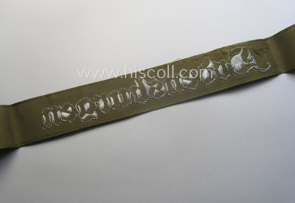 Superb - full length and 'flat-wire'-woven! - 'N.S.D.A.P.'- (ie. 'Politische Leiter'-) related cuff-title (ie. 'Ärmelstreifen') entitled: 'Ordensburgen' (being a 'virtually mint- ie. unissued' example that still retains its 'RzM'-etiket)