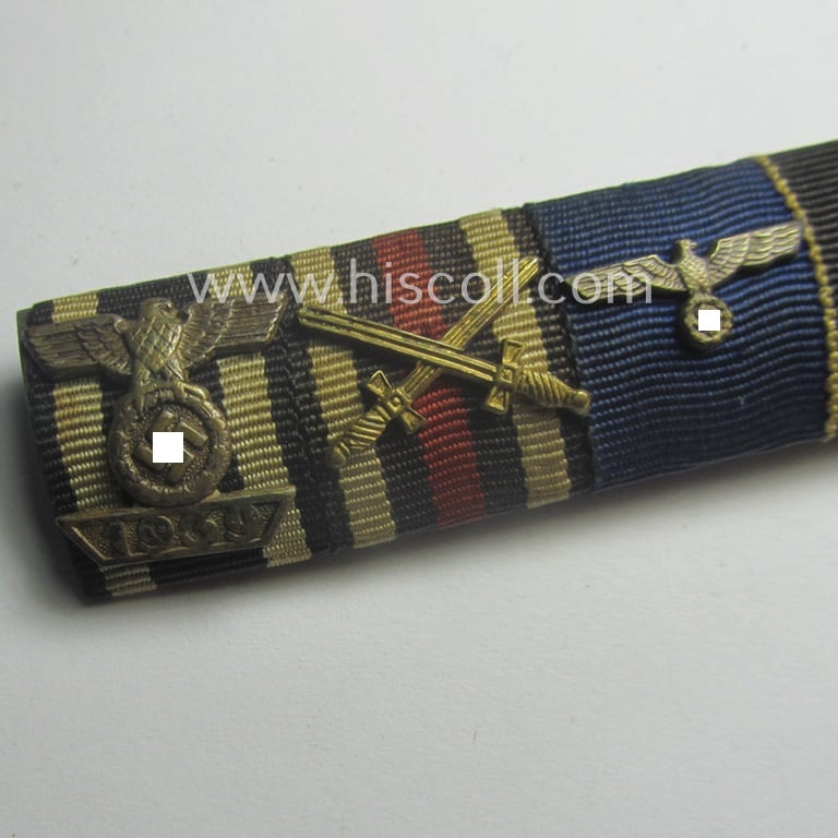 5-pieced, WWI- (ie. WWII-) period ribbon-bar (ie. 'Feld- o. Bandspange') showing various WWI- (ie. TR-) period awards amongst which a: WWI-period: 'EK II. Kl.' (with detailed 'Wiederholungs-Spange Miniatur!')