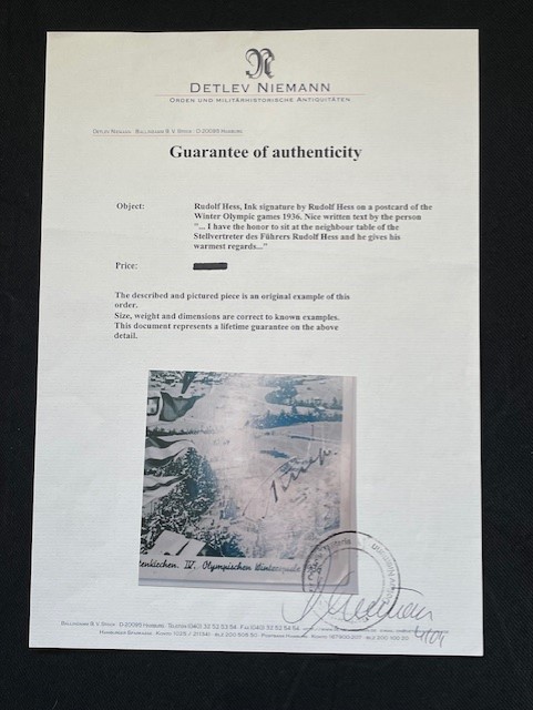 RARE GERMAN WWII DEPUTY FUHRER RUDOLF HESS HAND SIGNED SIGNATURE.