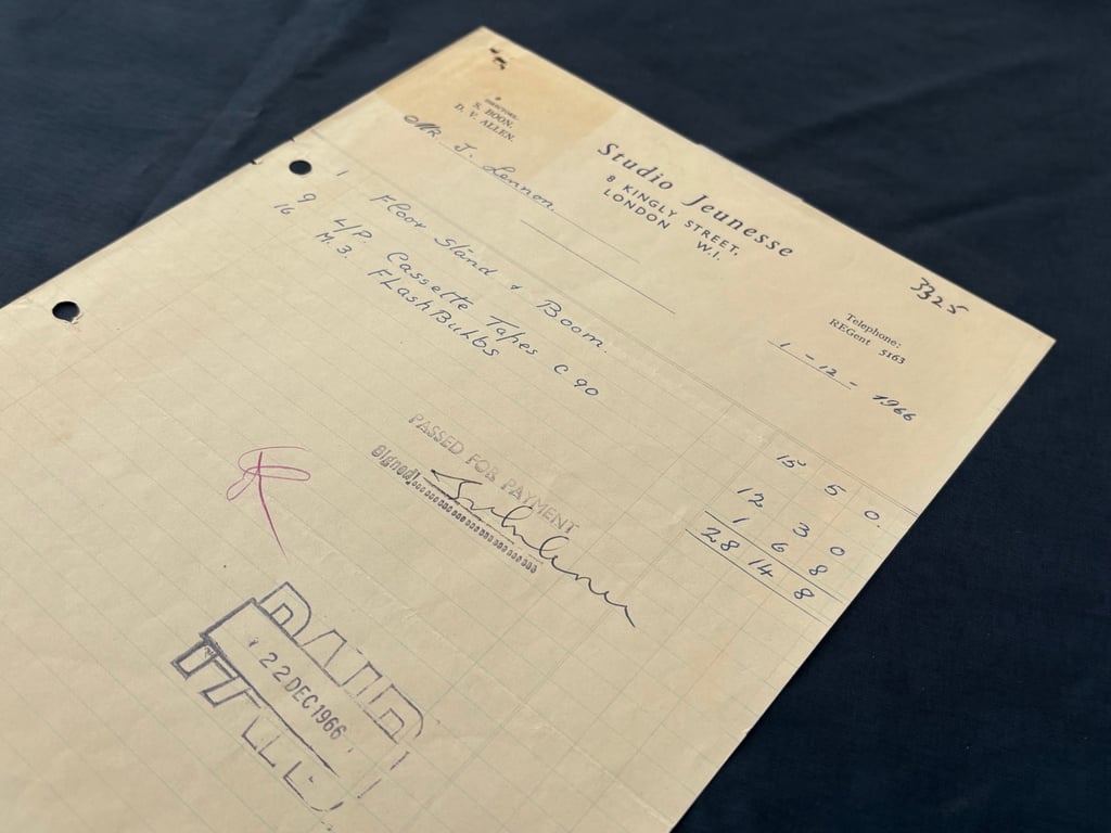 VERY RARE JOHN LENNON (BEATLES) HAND SIGNED RECEIPT DECEMBER 1st  1966.