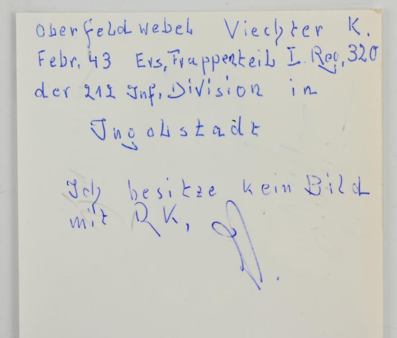 Signature of Wehrmacht Heer KC Recipient 'Korbinian Viechter'