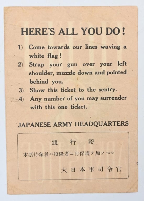 Japanse WW2 Propaganda Flyer 'Ticket to Armistice'
