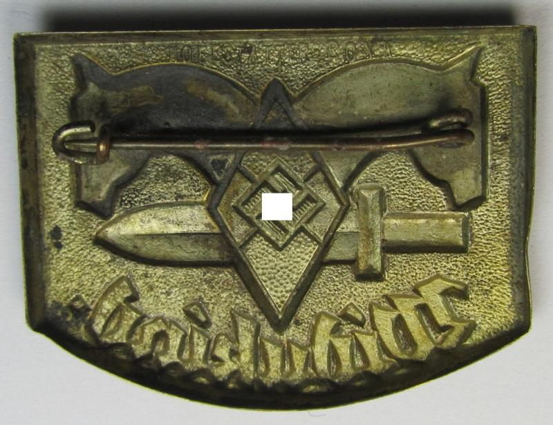 Superb - and scarcely encountered! - HJ (ie. 'Hitlerjugend') related 'tinnie' being a clearly maker- (ie. 'Hoffstätter - Bonn'-) marked example depicting a: 'HJ-Raute' and two-headed horses'-shield surrounded by the text: 'Widukind'