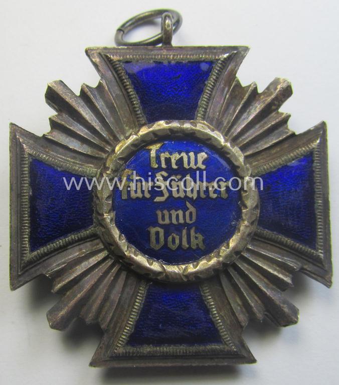 'N.S.D.A.P. Dienstauszeichnung in Silber' (ie. '2. Stufe für 15 Jahre t. D.') being a (typical) non-maker-marked- (and 'regular-weight') example that comes together with its period (regular-sized) ribbon as issued- and/or worn